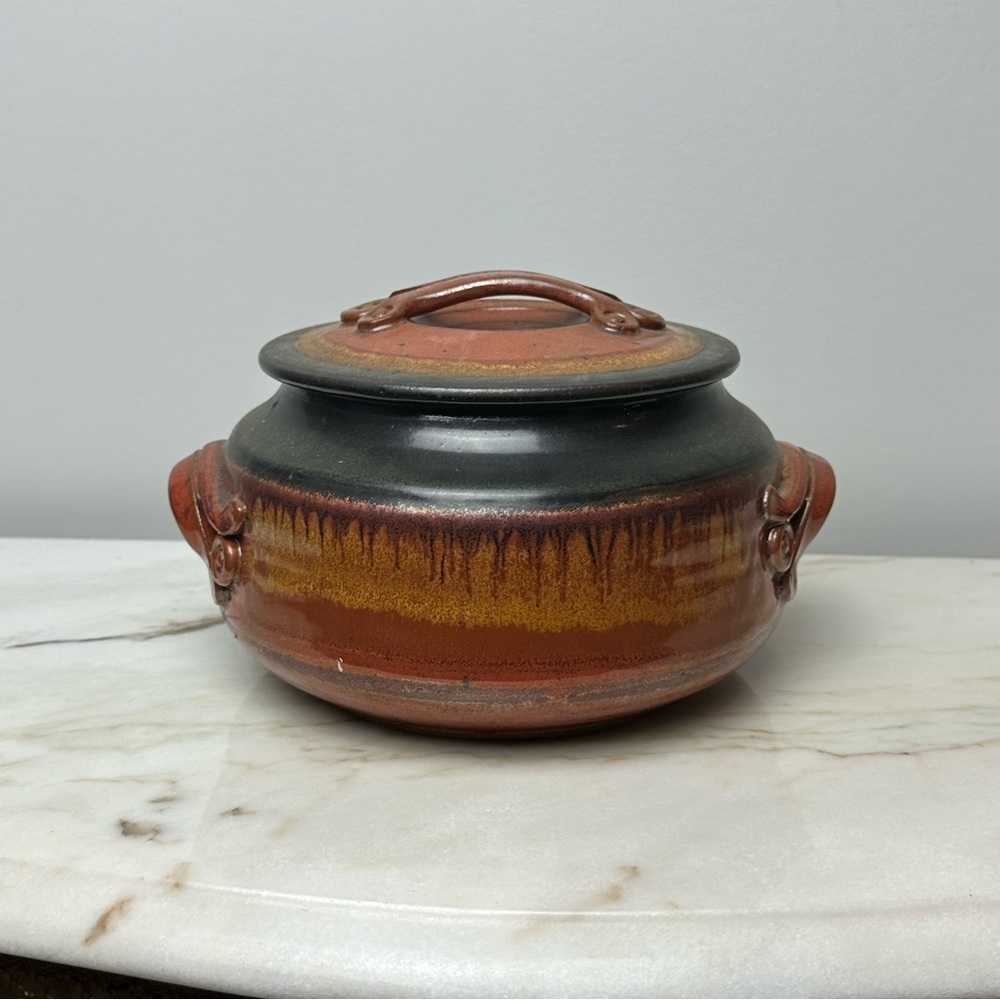 Handmade Signed Ceramic Casserole Dish w Lid - Picture 2 of 14